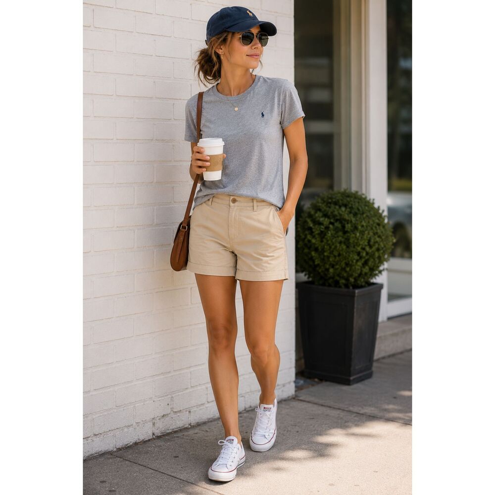 Ralph Lauren Women's Khaki Cotton Chino Shorts Classic Preppy